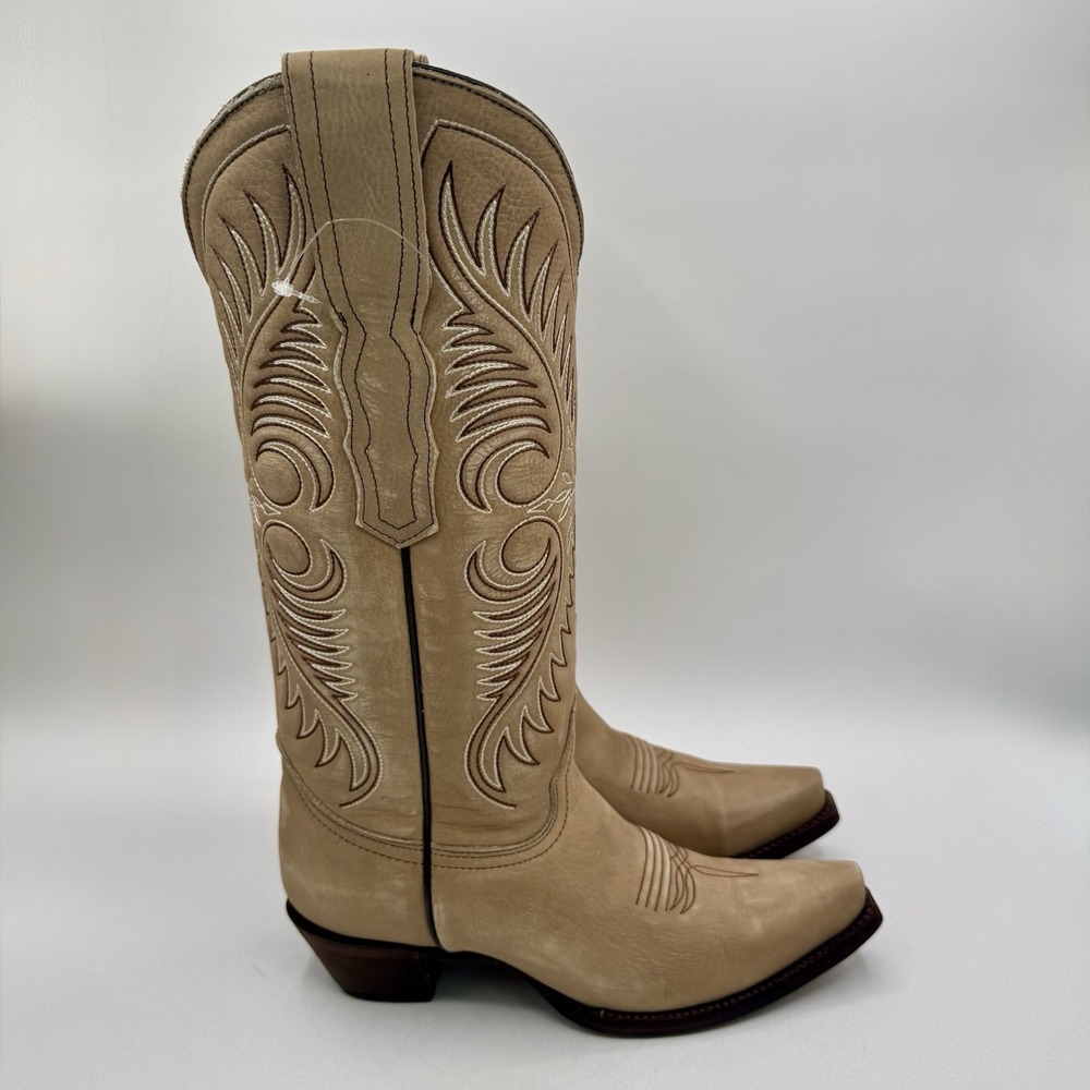 Circle G Tall Snip Toe Western Boots Women's Size 7.5 M Sand Beige Leather - Picture 15 of 16